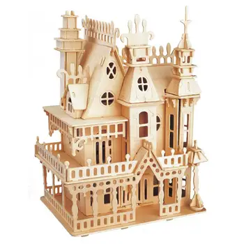 

1 Set 3D Puzzle Toy DIY Wooden 3D Castle Construction Assembly Model Art Craft Education Kids Toy DIY Assembly