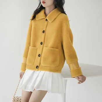 

2019 Autumn Winter Jacket Women Lamb Fur Sheep Shearling Fur Coat Female Jacket Wool Coats A255