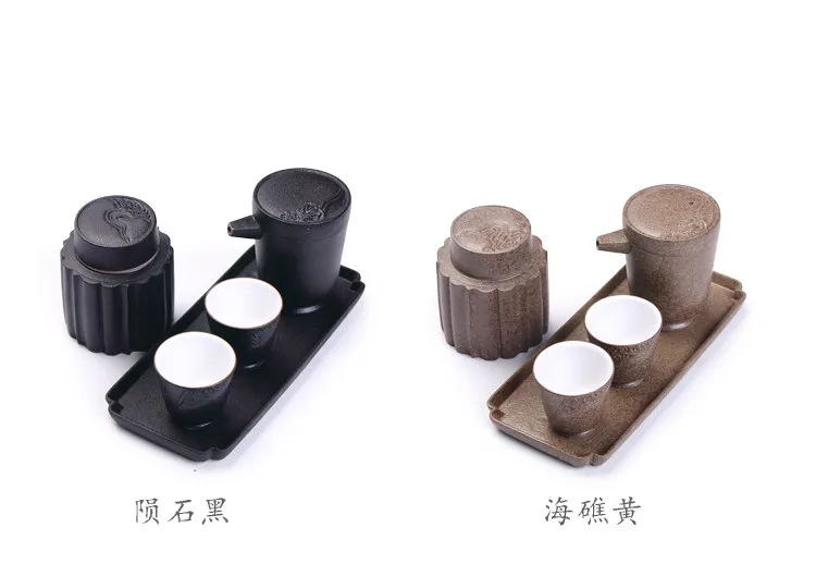 Ceramic Tea Set Double Insulation Stoneware Hand Grip Pot Teacups Tray Tea Can Set Bag Portable Bag Travel Black Tea Teaware