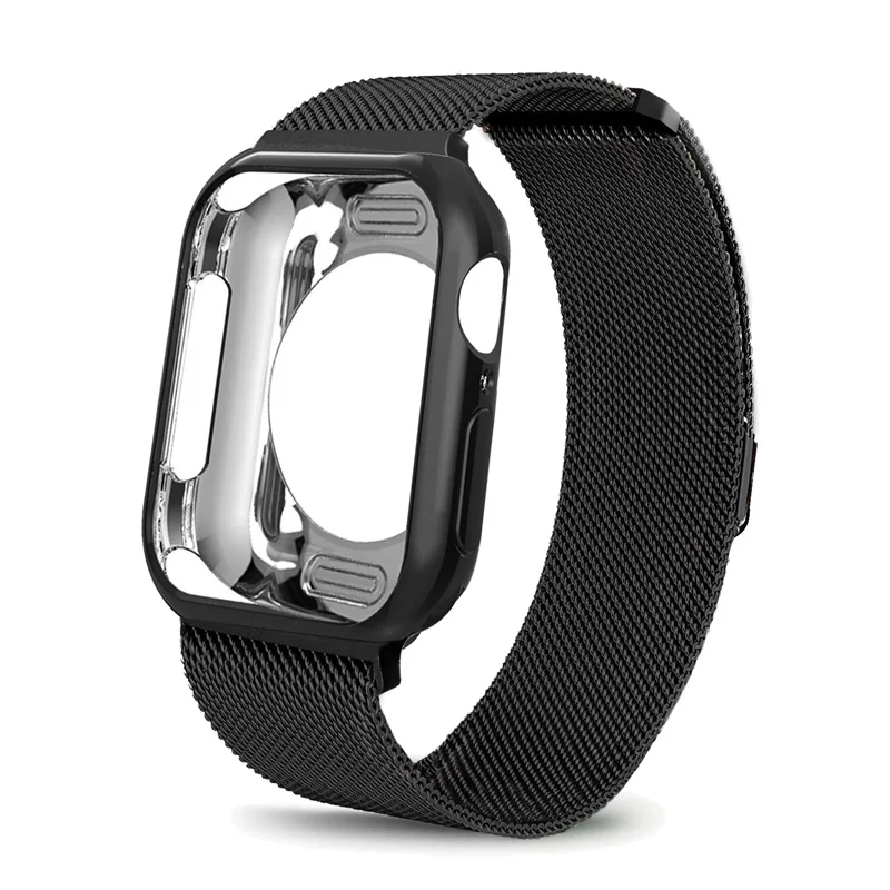 black Ремешок+ чехол для apple watch band lianese Loop apple watch 5 4 3 band 44 мм 40 мм iwatch band 42 мм 38 мм correa pulseira bracelet - Цвет ремешка: black