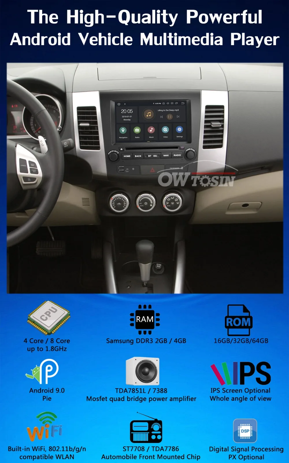 Discount 8" PX6 4GB+64GB Android 9.0 Car Multimedia Player GPS Radio DSP CarPlay For Mitsubishi Outlander XL Peugeot 4007 Citroen C-Cross 1