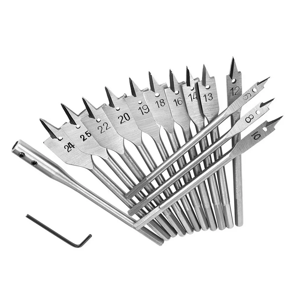 

15Pcs/Set Full Carbon Steel Hex Shank Spade Flat Wood Drill Bit Set for Metal 6-25Mm High Steel Wood Drilling Power Tools Kit