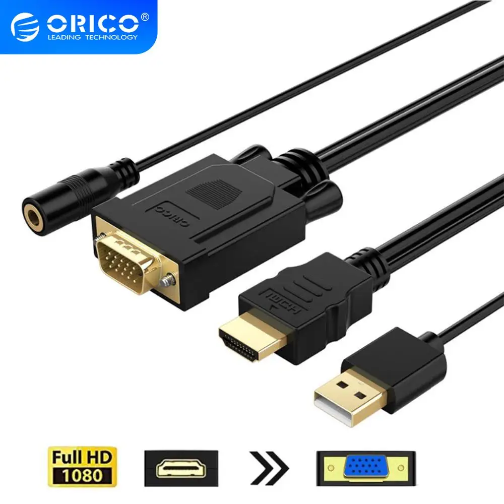 ORICO HDMI кабели 3 5 мм аудио кабель к VGA адаптер 1080P HD для дисплея компьютера динамик
