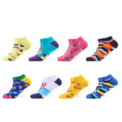 SANZETTI, 8 пар/лот, женские креативные повседневные носки из чесаного хлопка с фруктами, короткие носки в стиле хип-хоп, Harajuku, носки-лодочки