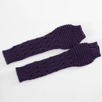 

Women Mens Winter Chunky Crochet Fingerless Gloves Cross Stripes Knitted Arm Warmers Solid Color Elastic Mittens with Thumb Hole