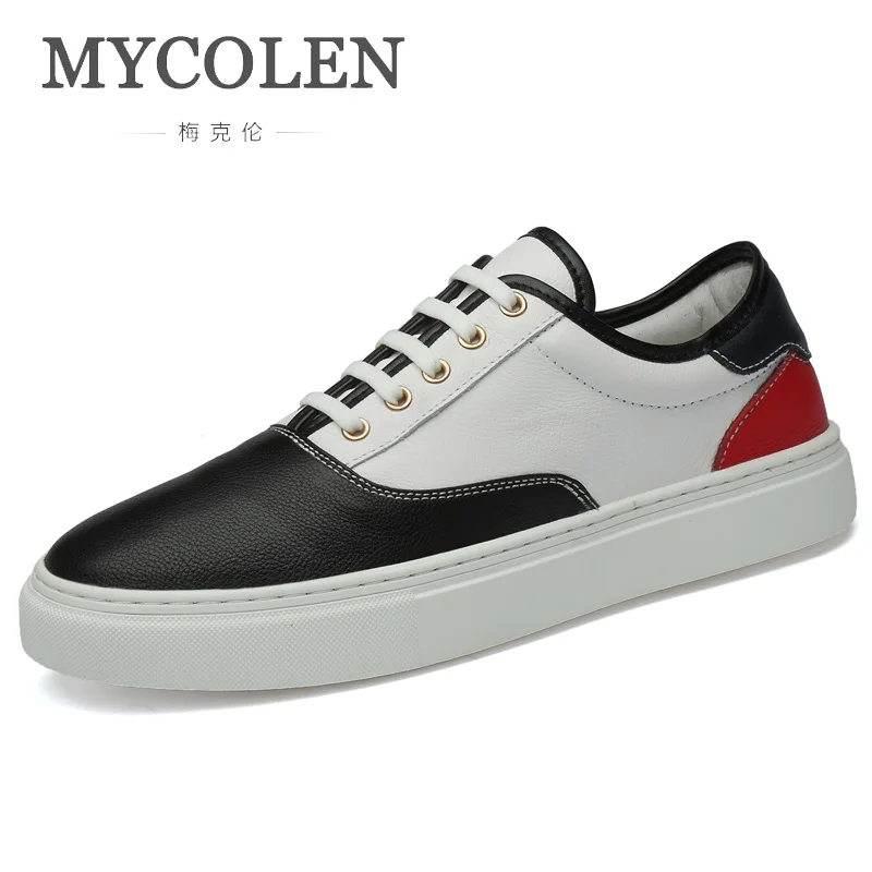 

MYCOLEN Brand Mixed colors Casual Genuine Leather Shoes Men Fashion Mens Flat Shoes 2019 Leisure Sneakers Man Zapatos Hombre