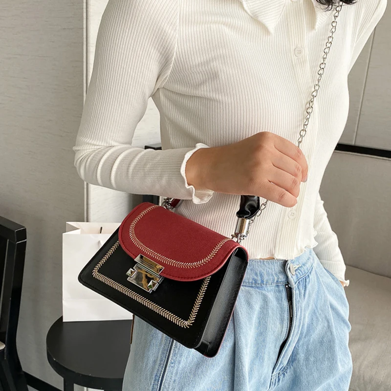 

Female 2021 Hot Style Fashion Hit Color Portable Small Square Bag Wild Simple One-Shoulder Diagonal Fallet