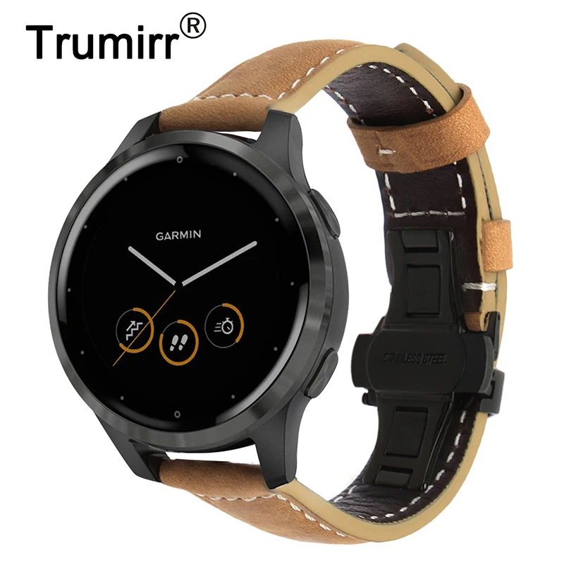 Итальянский ремешок из натуральной кожи для часов Garmin Vivoactive 4 3 Music / Venu Vivomove HR Style