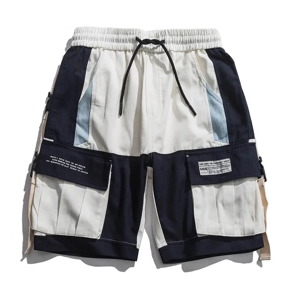 Цветные Лоскутные модные шорты мужские летние хип-хоп до колена с лентами Карго спортивные шорты для фитнеса короткие джоггеры