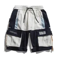 Цветные Лоскутные модные шорты мужские летние хип-хоп до колена с лентами Карго спортивные шорты для фитнеса короткие джоггеры