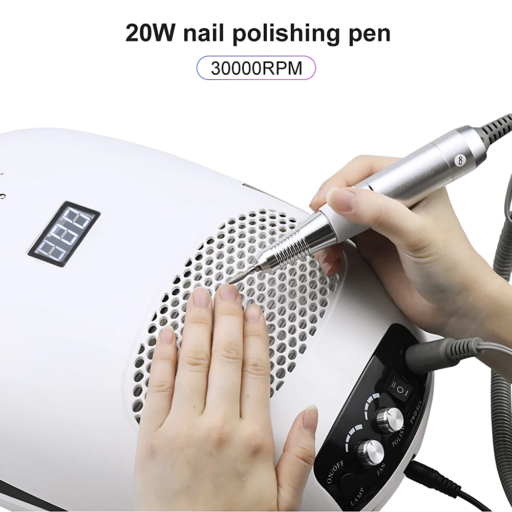 Ceny W pełni funkcjonalna maszyna do Manicure 140W z 30000Rpm wiertarka do paznokci 80W lampa do paznokci i 40W odkurzacz do Manicure Pedicure