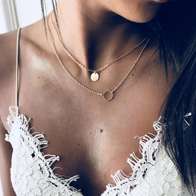 New Fashion Long Necklace Layered Chain Choker Sliver Gold Color Korean Wedding Pendant Necklaces For Women Girl Gift Jewelry - Окраска металла: 5