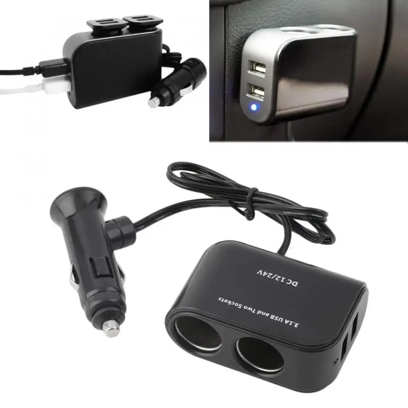 Универсальный Компактный блок питания для автомобиля 2 USB порта и розетки