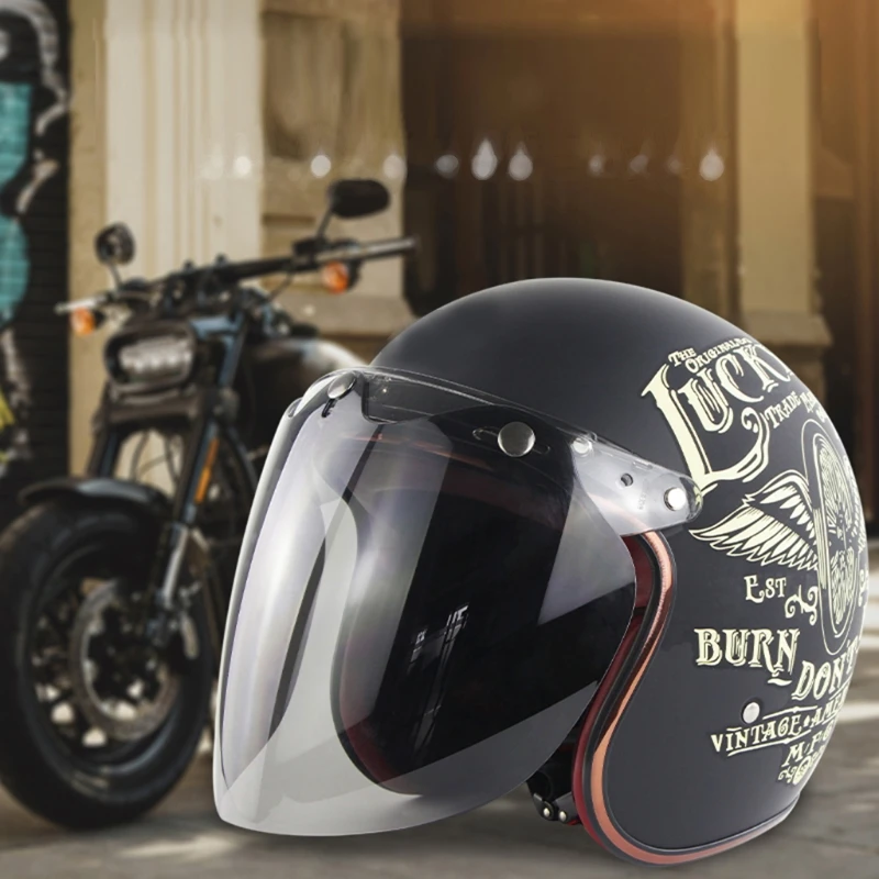 U90C Motorcycle Helmet Bubble Visor 3-Snap Design Open Face Helmet Visor with PC Lens Gift for Motorcycle Enthusiasts