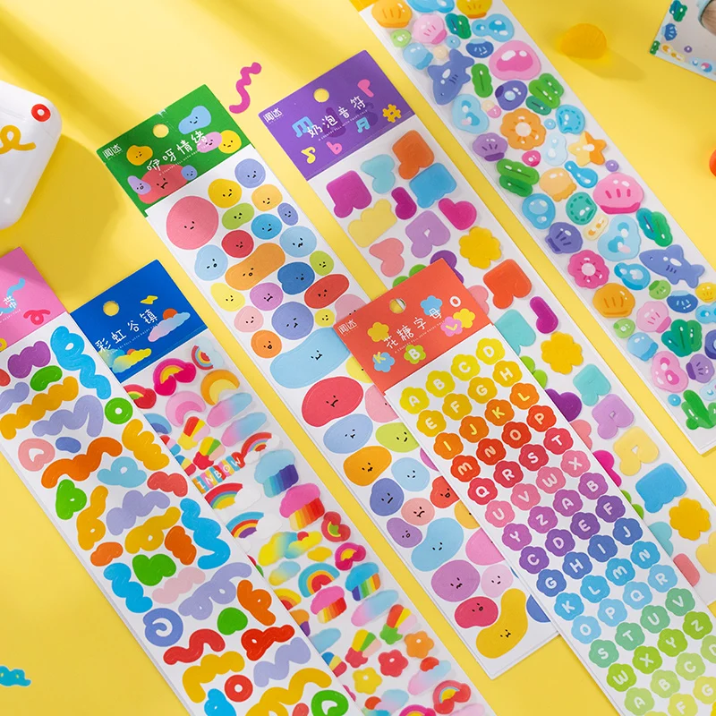 Pegatinas coloridas de cinta para álbum de recortes, adhesivos de diseño Kawaii para cuentas de mano, decoración artesanal, Material de Collage, papelería coreana, 2 uds.