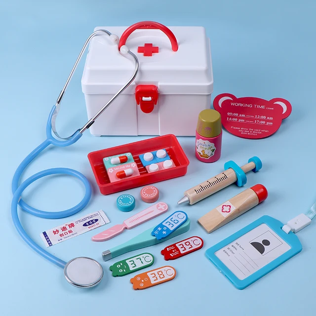 Kids Wooden Doctor Toy Set Simulation Family Doctor Nurse Medical Kit Toy Pretend Play Hospital Medicine Accessorie Children Toy 2