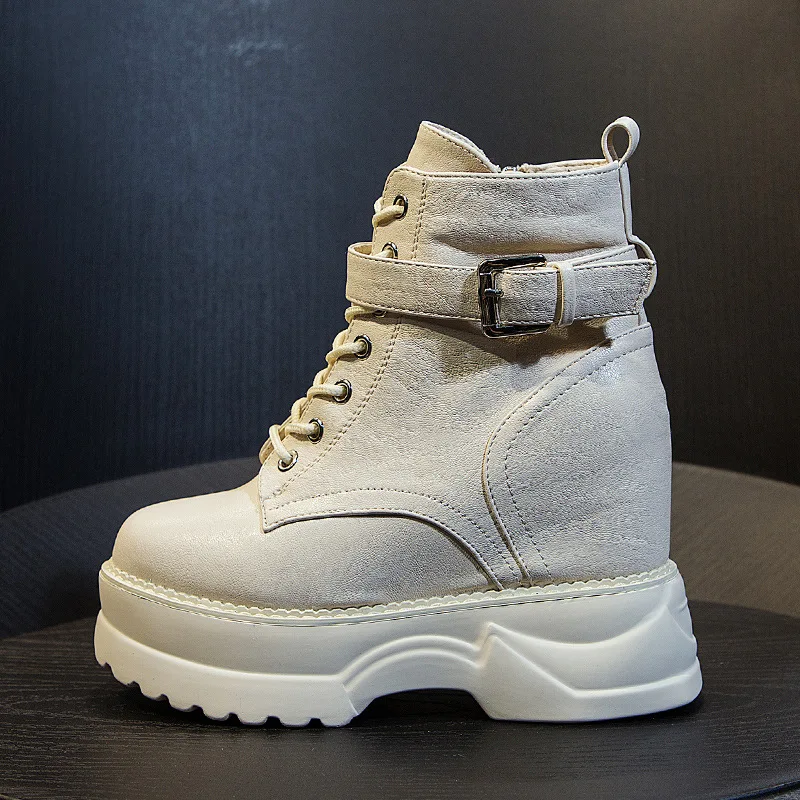 

SWONCO Sneakers Women British Thick Bottom Platform Boots 2019 Punk Ankle Boots Female Increase Within The Trend Martin Shoes