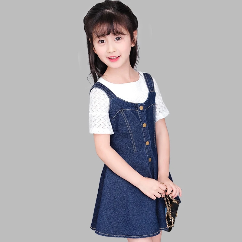 Джинсовое платье для девочек летние детские платья г., платье для маленьких девочек, детская одежда без рукавов костюмы для девочек-подростков 6, 8, 12 лет