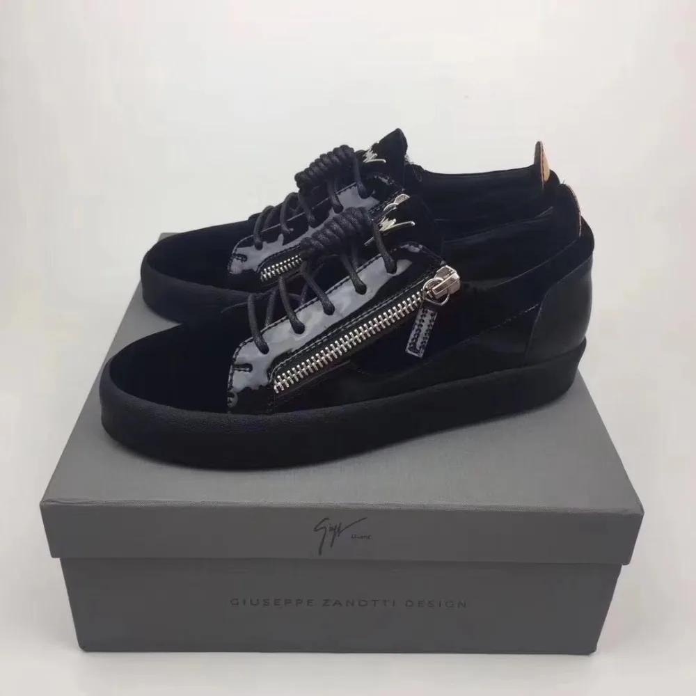 

Authentic Giuseppe x zanotti design All Black Velvet Low Flat Sneakers GZ Designer Men and Women Dress Casual Shoes