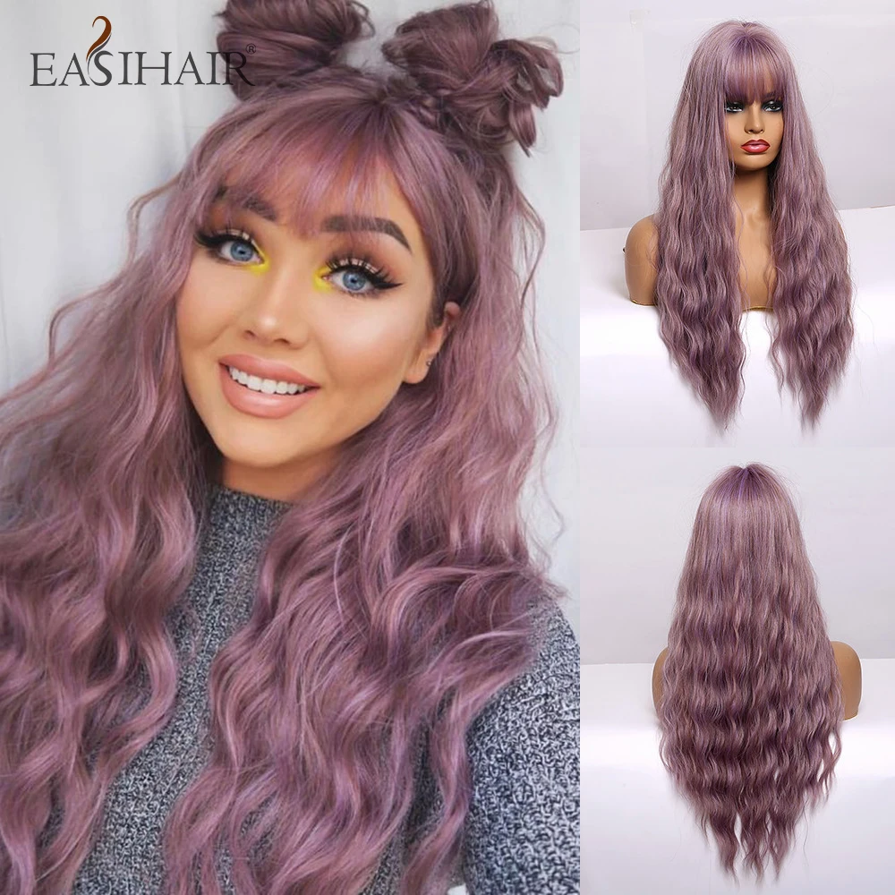 EASIHAIR mucho mezcla púrpura de las mujeres pelucas con flequillo pelucas de pelo sintético para las mujeres lindo resistente al calor pelucas de Cosplay