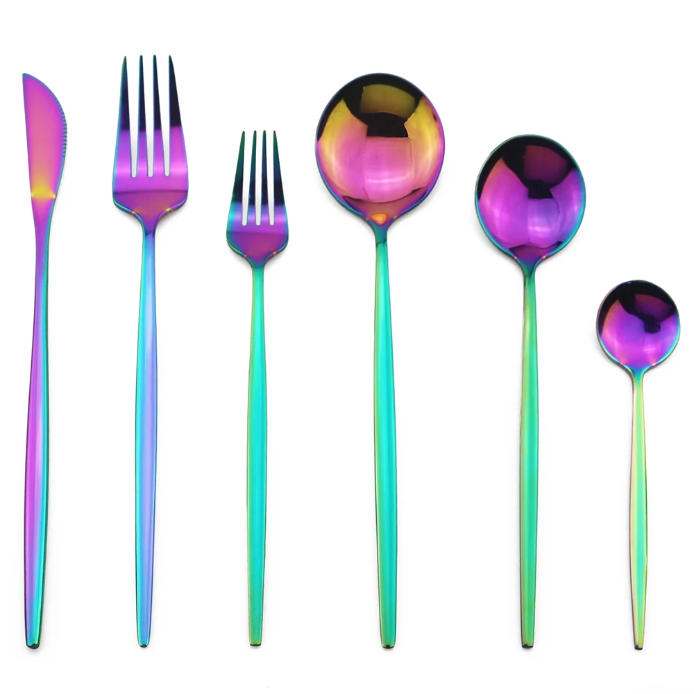 1 Uds. Cubiertos Arco Iris cuchillo tenedor cuchara cubertería espejo vajilla cocina cubiertos vajilla de acero inoxidable 18/10 vajilla para fiesta|Conjuntos de cubiertos| - AliExpress