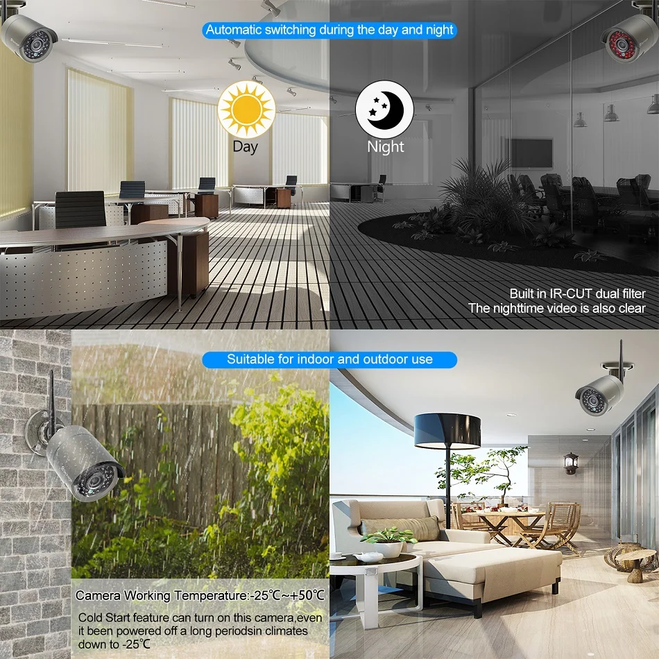  Techage H.265 8CH 1080P HD Wireless NVR Kit CCTV Security System 2MP IR CUT Outdoor Audio Wifi Came - 32944789698