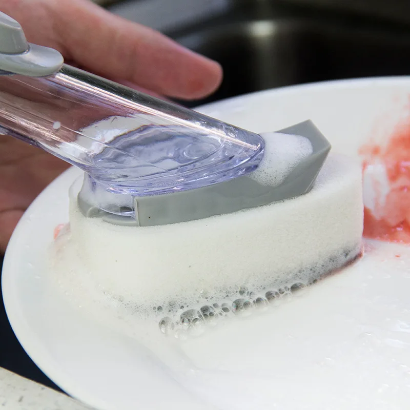 Kitchen Long Handle Cleaning Brush Automatic Liquid Dispenser Dishwashing Sponge Cleaning Brush Scrubber Kitchen Cleaning Tools - 5
