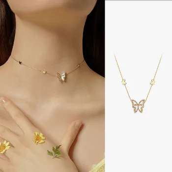 

Bohemia 925 Sterling Silver Shell Butterfly Charm Necklaces & Pendants Choker Statement Necklace For Women Jewelry dz294