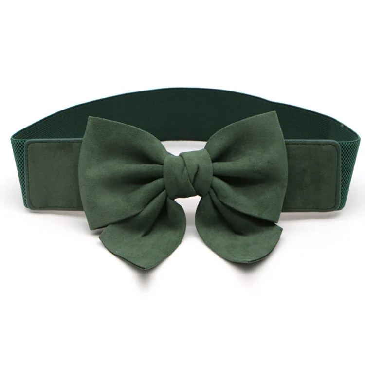 green WKOUD EAM, новинка, Модный женский пояс для осени и зимы, корейский стиль, эластичный бандаж, повседневный пояс с бантом, женский пояс ZJ927 - Цвет: green