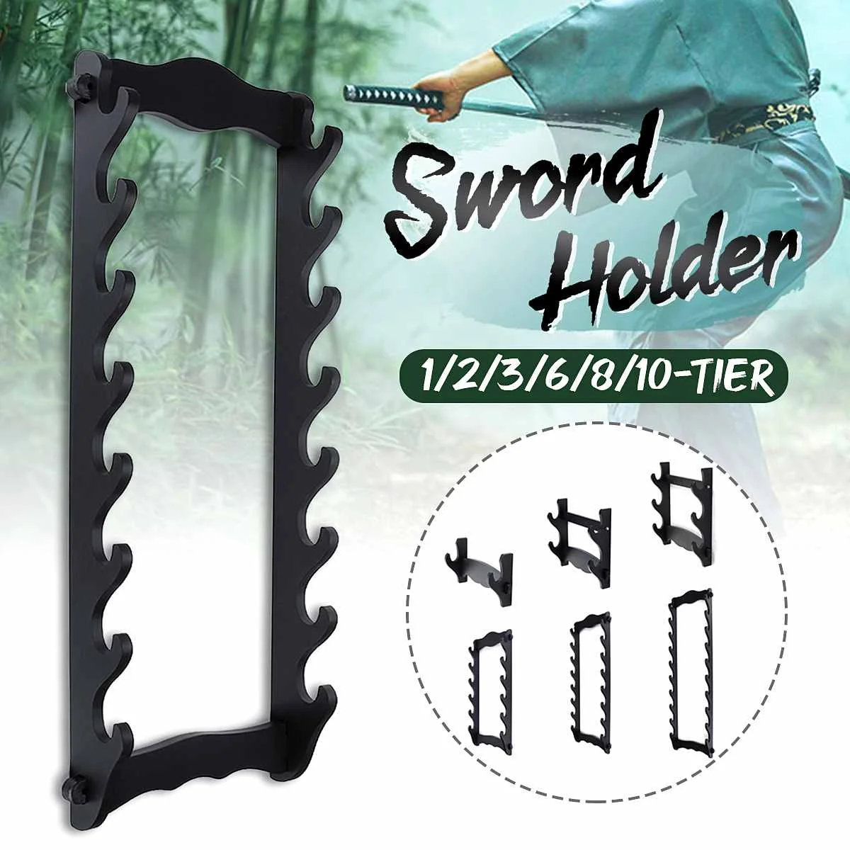 Japanese Samurai Sword Holder Black Wood Katana Stand Hanger Bracket Rack Display Wall-mount | Дом и сад