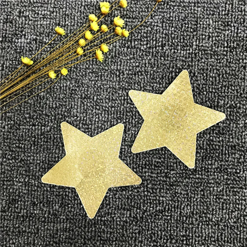 Новые лазерные полиэфирные силиконовые наклейки для груди новые пятиконечные звезды покрытие для сосков Одноразовые Аксессуары для бюстгальтеров - Цвет: Золотой