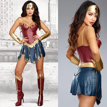 

High Quality Wonder Woman Cosplay Costume Deluxe Superwomen Dawn Of Justice Superhero disfraz muje Fancy Dress Halloween Costume
