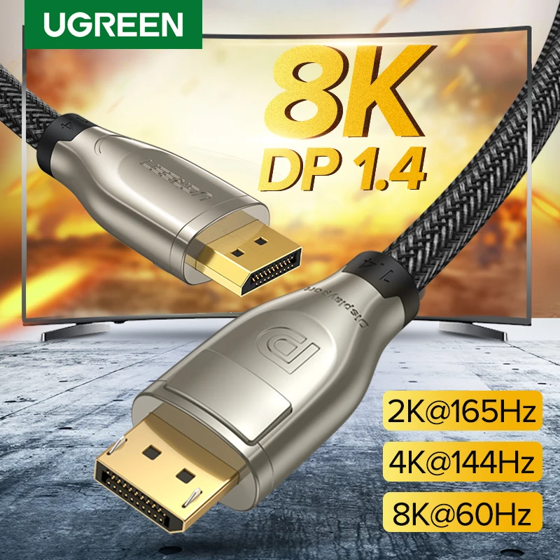 Ugreen DisplayPort 1.4 Cable 8K 4K HDR 165Hz 60Hz Display Port Adapter For Video PC Laptop TV DP 1.4 1.2 Display Port 1.2 Cable