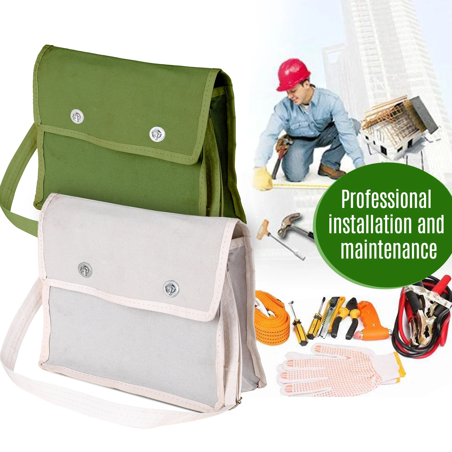Tool Bag Electrician Bags Organizer Canvas Work Adjustable Shoulder Strap Haversack White Green | Инструменты
