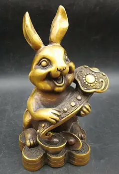 

Chinese archaize twelve Zodiac Fengshui Brass Wealth Rabbit Statue