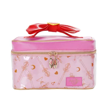 

Cute Cartoon Sailor Moon Makeup Bag Large Cosmetic Box Travel Organizer Box PU Leather Beauty Case Waterproof Toiletry Bags