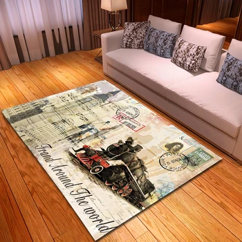 

Modern Home Decor Large Carpet Bedroom Rugs and Carpets Soft Flannel Non-slip Classic Stamps Pattern Area Rug for Living Room