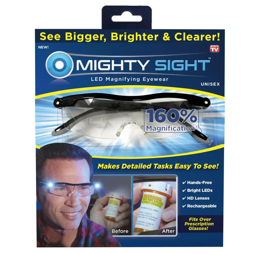 

New Original High Quality Mighty Sight LED Magnifying Eyewear Unisex 160% Magnification Hands Free HD Lenes Rechargable