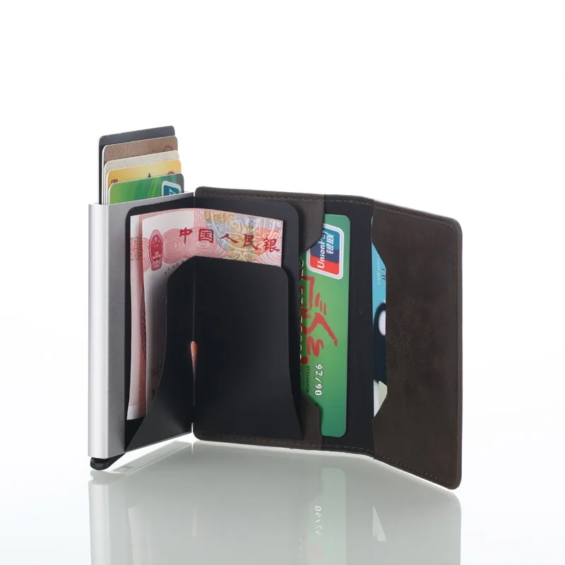 Мужской и женский кредитный держатель для Карт RFID алюминиевый бизнес-держатель для карт искусственная кожа Crazy Horse дорожный кошелек для карт