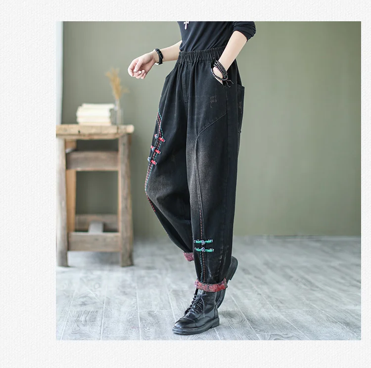 Max LuLu 2021 Chinese Style Retro Jeans Women Harajuku Vintage Black Street Style Harem Pants Loose Fashion Female Punk Trousers zara jeans