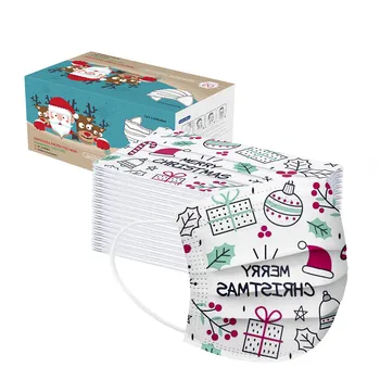 

50PCS Children Disposable Face Mask Christmas Cartoon Print Students Kids Face Masks 3Ply Non-woven Melt-blown Ear Loop masques