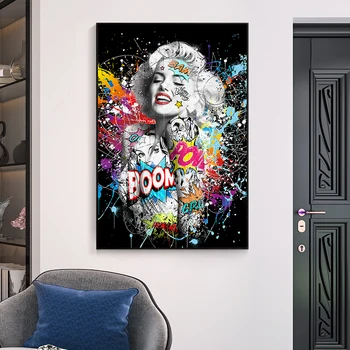 

Black White Graffiti Marilyn Monroe Art Prints Pop Art Poster Sexy Portrait Canvas Wall Pictures Street Art for Home Decor