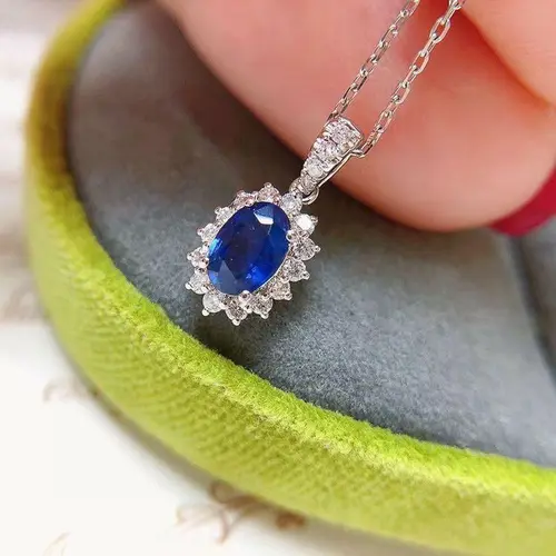 Huitan Dainty Blue Cubic Zirconia Pendant Necklace Wedding Ceremony Party Luxury Accessories for Women Fancy Gift Trendy Jewelry - Image 2