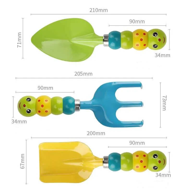 Garden Shovel,Rake,Cultivator,Weeder Tools With Ergonomic Handle Caterpillar Modeling Kindergarten Planting Tools 6