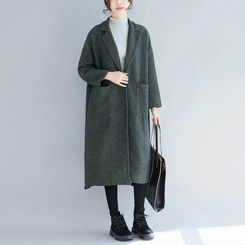 Hsu женское модное однотонное вертикальное пальто длинное женское пальто больших размеров повседневное шерстяное пальто средней длины женское белье Manteau Femme