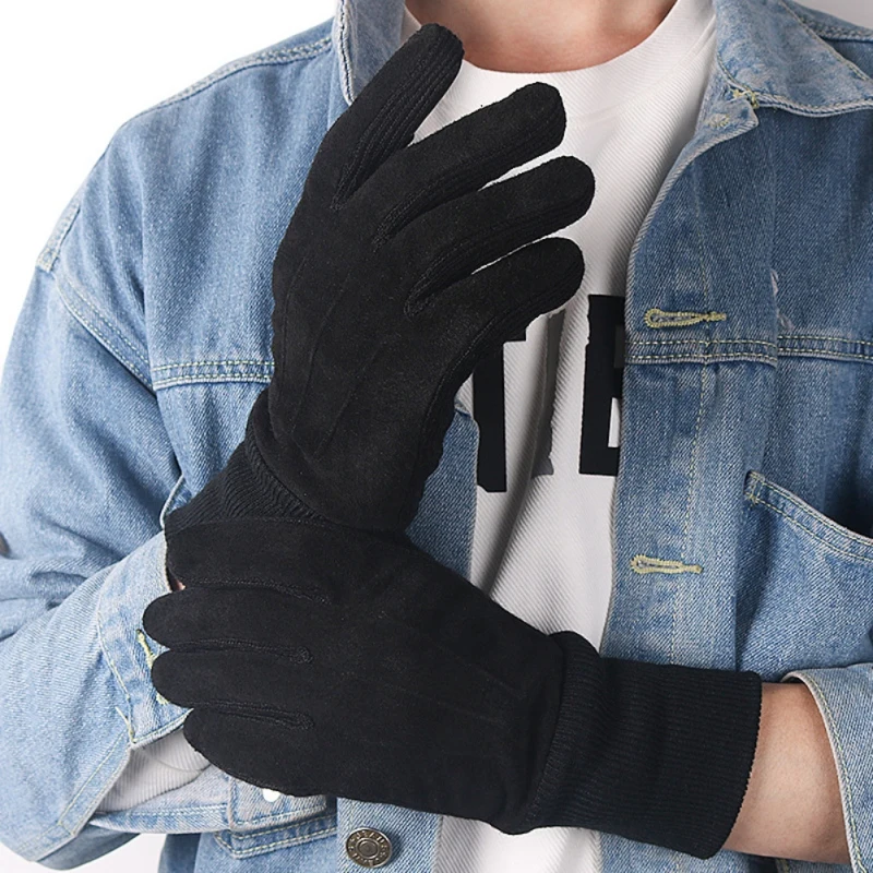 Зимние уличные перчатки для вождения с сенсорным экраном зимние спортивные перчатки для верховой езды теплые замшевые перчатки из свиной кожи толстые флисовые велосипедные варежки