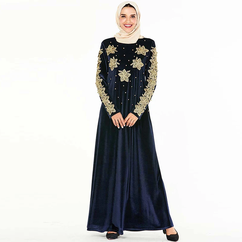 Winter Floral Velvet Abaya Kaftan Dubai Hijab Muslim Dress Robe Maxi Large Plus Size Warm Thick Long Soft Caftan Marocain
