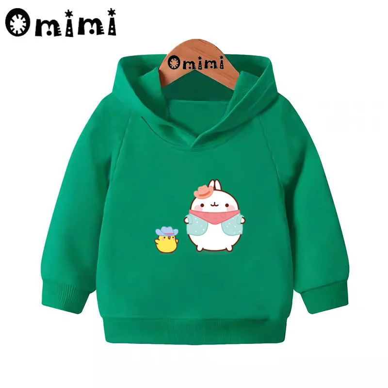 Molang and Piupiu/милые толстовки с героями мультфильмов; детские толстовки с капюшоном; крутой пуловер для малышей; топы для девочек и мальчиков; осенняя одежда; KMT5217 - Цвет: Green-5217H