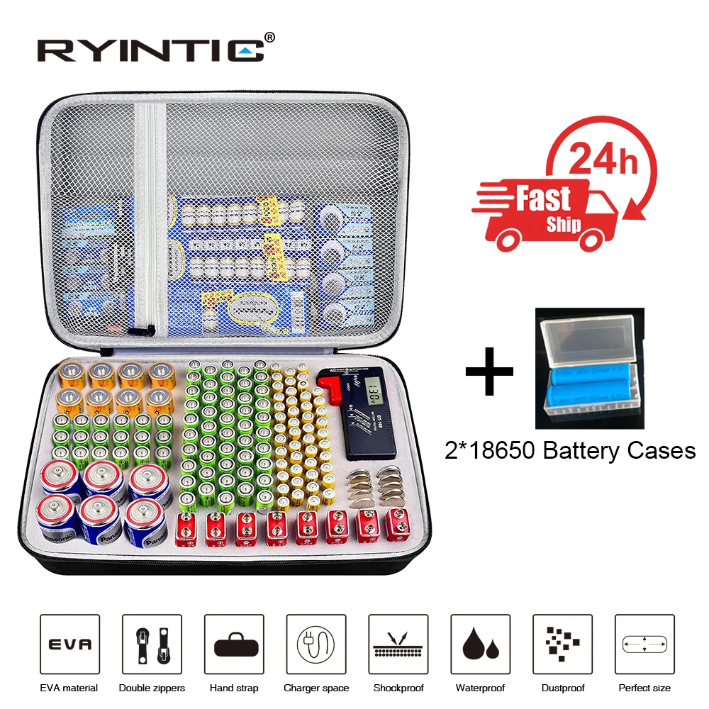 Portátil Rígido Eva Shockproof Battery Organizer Estojo de Armazenamento Box Holder Container Tester para Battey aa Aaa c d 9v 3v Lr44 146 Pcs