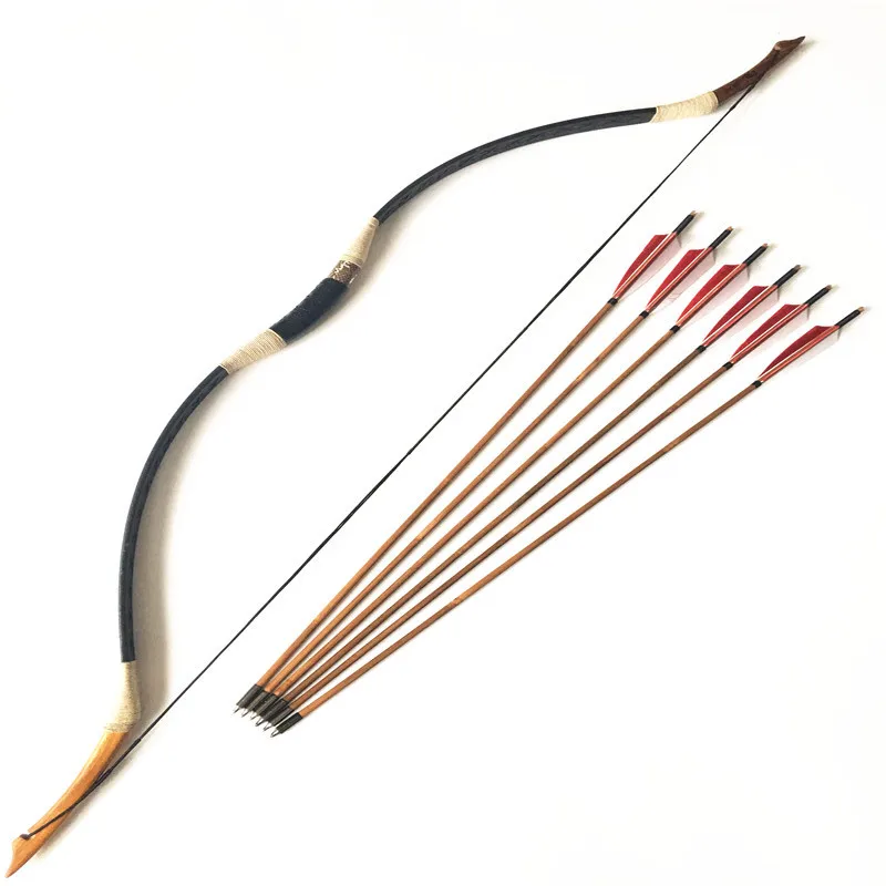 

20-60lbs Traditional Bow Longbow Right /Left Hander bow With 6pcs Arrows Archery Handmade Hunting Longbow